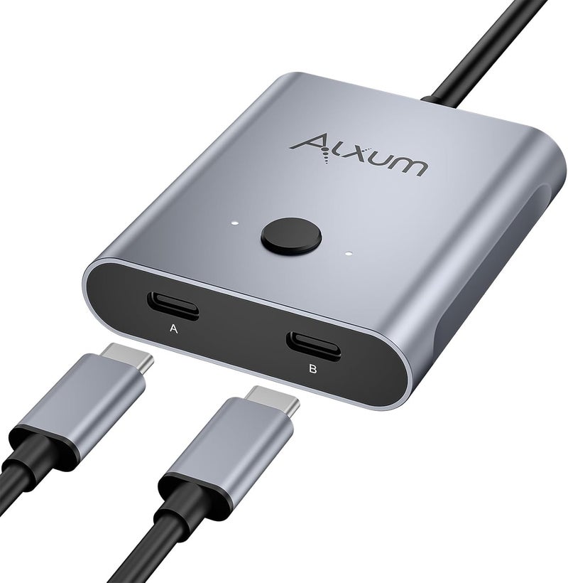 ALXUM مفتاح USB C ثنائي الاتجاه - 2 في 1 خارج/1 في 2 خارج، حاسوبان يشاركان شاشة واحدة، مفاتيح KVM تدعم فيديو 8K@60Hz ونقل بيانات 10Gbps، كابلات USB-C مشمولة - Image 1